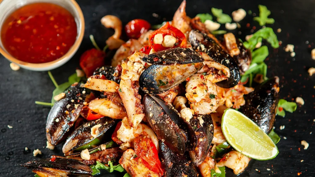 Delicious seafood platter with fresh and flavorful ingredients.